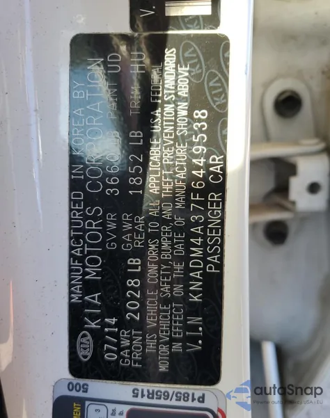2015 Kia Rio Lx from USA, damaged, VIN KNADM4A37F6449538